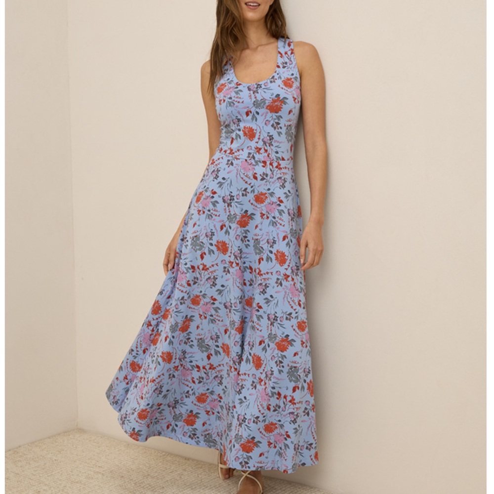 NWOT Pact Organic Cotton Fit & Flare Open Back Maxi Dress Medium
